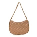 Shiny Crumpled Lambskin Quilted Trendy Chain Around Hobo Dark Beige
