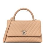 Caviar Chevron Quilted Small Coco Handle Flap Beige