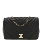 Calfskin Chevron Quilted Small Statement Flap Black