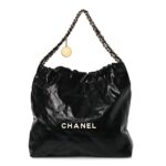 Shiny Calfskin Quilted Chanel 22 Black White