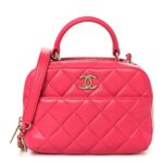 Lambskin Quilted Small Trendy CC Bowling Bag Pink
