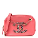Lambskin Crystal Strass Mania Camera Case Pink