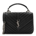 Sheepskin Matelasse Chevron Monogram Medium College Bag Black