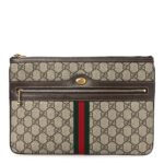GG Supreme Monogram Large Ophidia Pouch Clutch Brown
