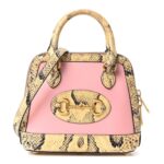 Snakeskin Boarded Plutone Calfskin Mini Horsebit 1955 Top Handle Bag Wild Rose Beige