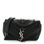 Grained Calfskin Matelasse Chevron Classic Monogram Baby Chain Bag Black