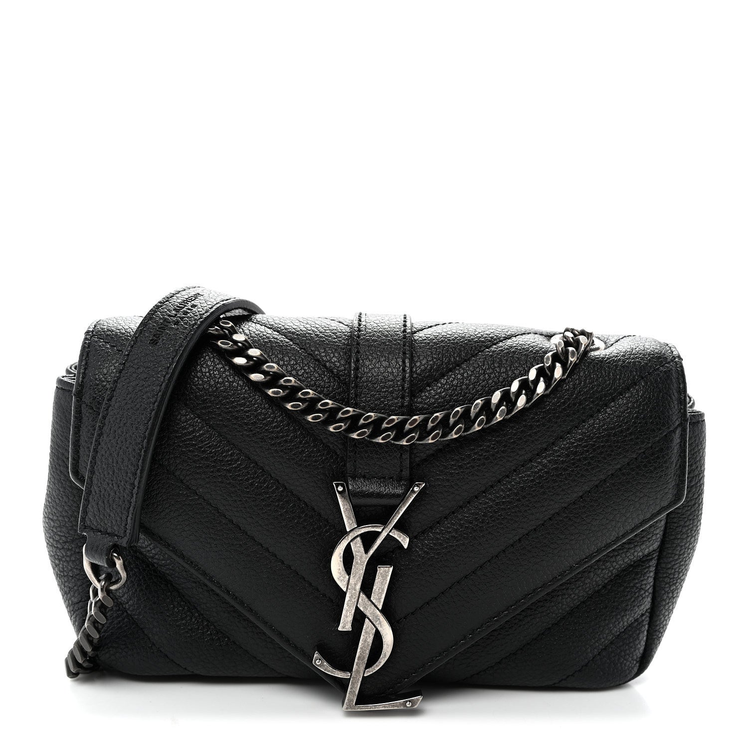 Grained Calfskin Matelasse Chevron Classic Monogram Baby Chain Bag Black