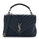 Sheepskin Matelasse Chevron Monogram Medium College Bag Navy
