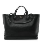 Textured Dollar Calfskin Medium Ophidia Shoulder Tote Bag Black