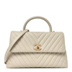 Caviar Chevron Quilted Medium Coco Handle Flap White