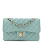 Caviar Quilted Small Double Flap Light Blue
