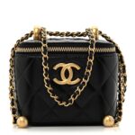 Calfskin Quilted Mini Perfect Fit Vanity Case With Chain Black