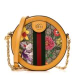 GG Supreme Monogram Flora Web Mini Ophidia Round Shoulder Bag Beige Multicolor Crop