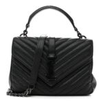 Sheepskin Matelasse Chevron Monogram Monochrome Medium College Bag Black