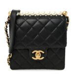 Goatskin Quilted Chic Pearls Flap Black