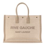 Linen Calfskin Rive Gauche Tote Beige Sea Salt