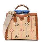 Raffia Monogram GG Jacquard Medium Diana Tote Bag Natural Red Green Modern Blue