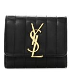 Lambskin Matelasse Monogram Vicky Tri-Fold Wallet Black