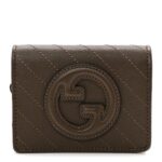 Sakai Be Green Calfskin Diagonal Stitched Blondie Card Case Wallet Craclet Brown