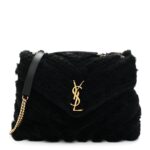 Shearling Y Quilted Monogram Medium Loulou Chain Satchel Black