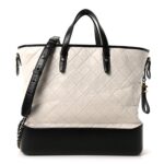 Aged Calfskin Quilted Large Gabrielle Shopping Tote White Black