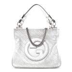 Sakai Be Green Calfskin Diagonal Stitched Small Blondie Tote Silver