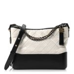 Aged Calfskin Quilted Medium Gabrielle Hobo Black White