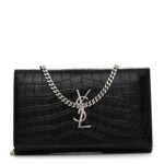 Calfskin Crocodile Embossed Cassandre Wallet On Chain WOC Black