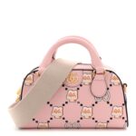 X PIKARAR Textured Dollar Calfskin Animal Print Mini Ophidia Top Handle Bowler Bag Pink Multicolor