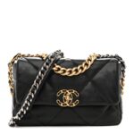 Shiny Goatskin Quilted Medium Chanel 19 Flap Black