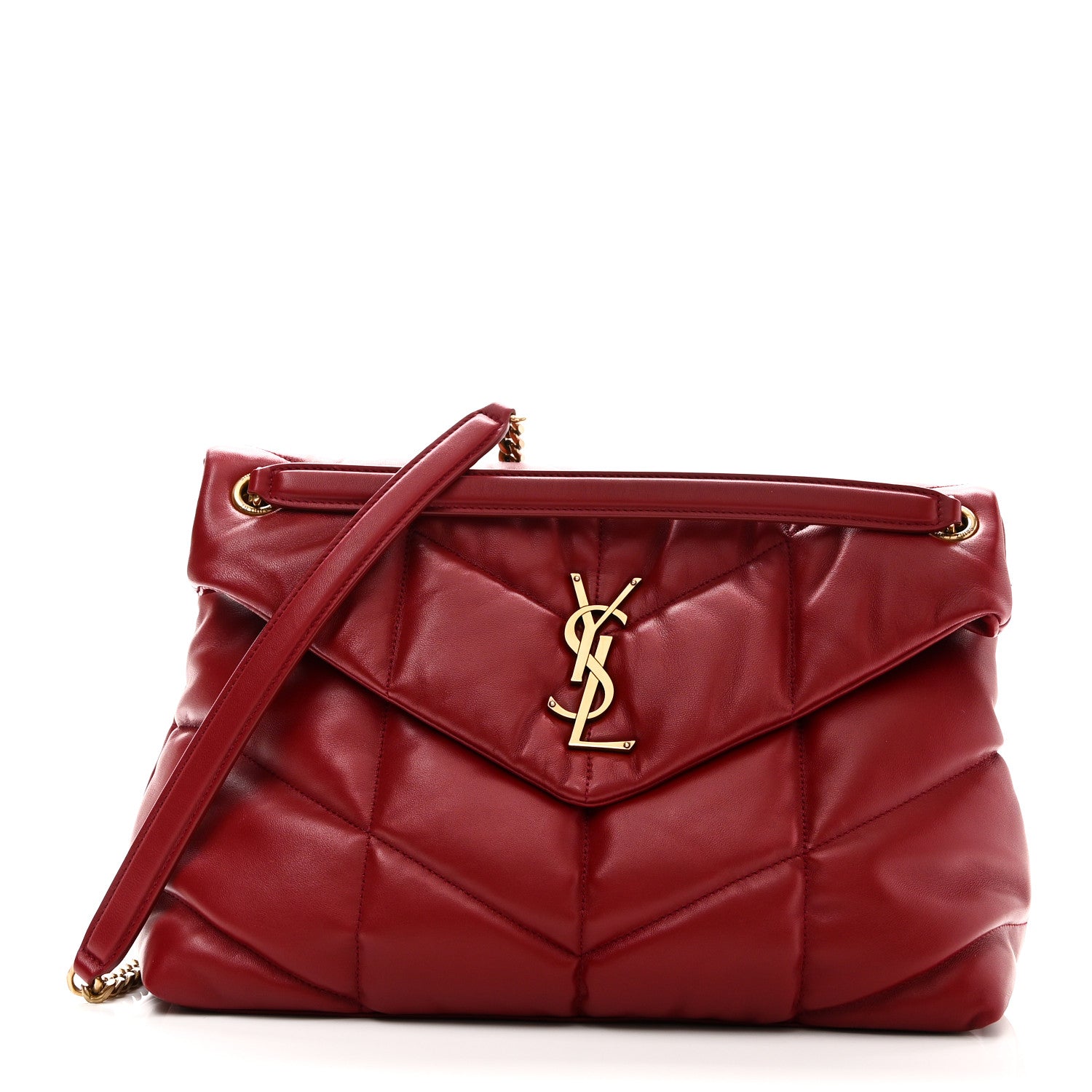 29008f668dc9908e8d998c35b889f569.jpg Lambskin Quilted Medium Loulou Puffer Monogram Chain Satchel Opyum Red - 图片 1