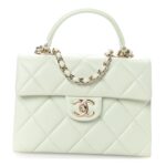 Caviar Quilted Retro Medium Twist Top Handle Clutch Light Green