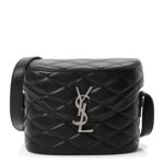 Lambskin Quilted Monogram June Box Bag  Black