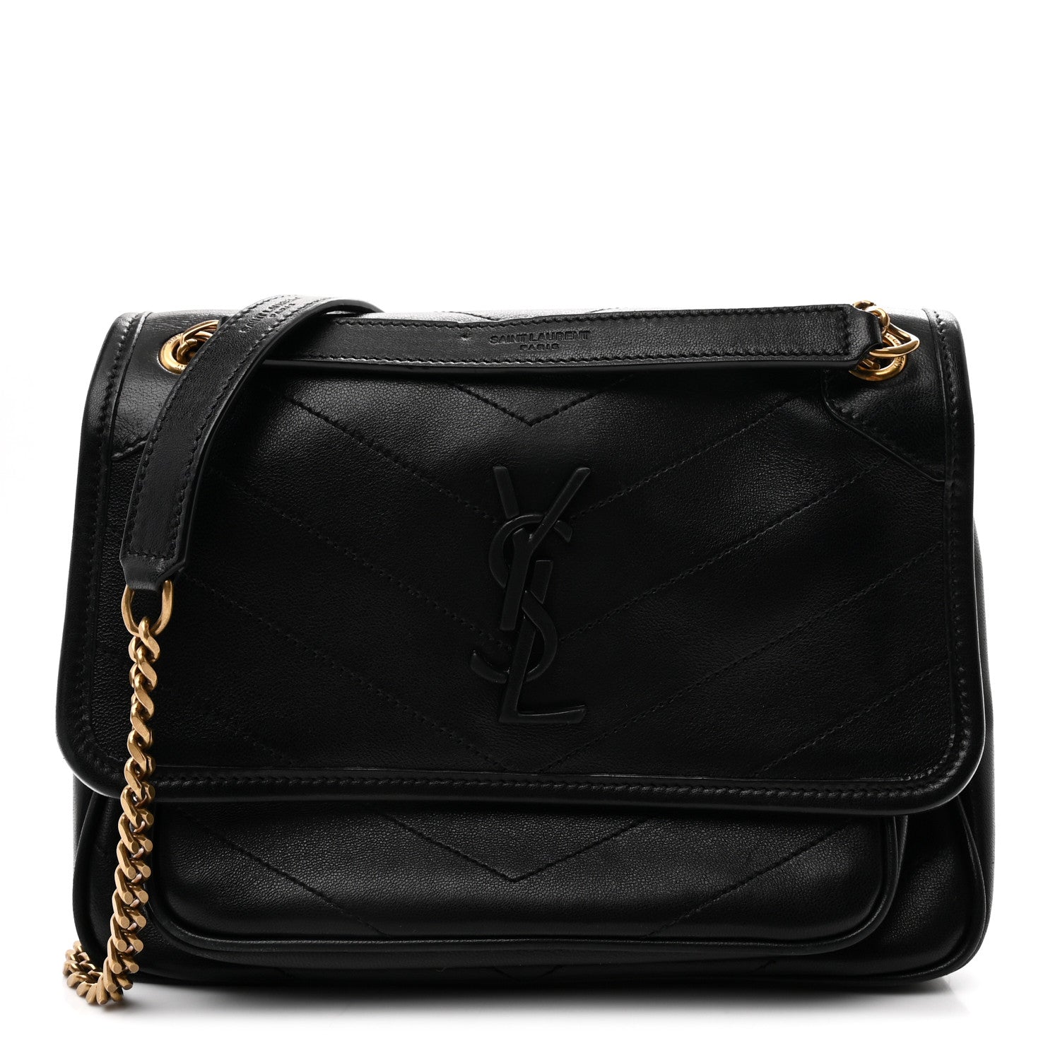 Lambskin Matelasse Monogram Baby Niki Chain Satchel Black