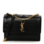 Calfskin Crocodile Embossed Large Monogram Sunset Black