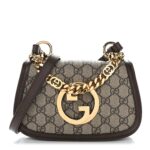 GG Supreme Monogram Textured Dollar Calfskin Mini Blondie Chain Shoulder Flap Bag Beige Ebony New Acero