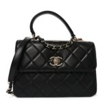 Lambskin Quilted Small Trendy CC Flap Dual Handle Bag Black
