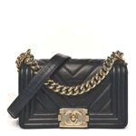 Calfskin Chevron Quilted Small Boy Flap Black