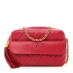 Lambskin Quilted Chain & Tassel Small Camera Case Fuchsia