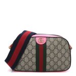 GG Supreme Monogram Textured Dollar Calfskin Web Ophidia Small Crossbody Bag Beige Ebony Fuchsia