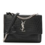Calfskin Crocodile Embossed Medium Monogram Sunset Black