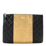 Lambskin Metallic Calfskin Quilted Crocodile Embossed Clutch 2.55 Reissue Cosmetic Case Gold