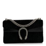Velvet Skipper Crystal GG Monogram Small Dionysus Shoulder Bag Black Black Diamond