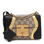 Calfskin GG Supreme Monogram Small Padlock Shoulder Bag Black Gold