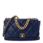 Goatskin Quilted Maxi Chanel 19 Flap Dark Blue