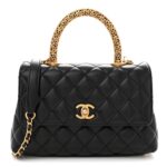 Calfskin Quilted Mini Logo Coco Handle Flap Black
