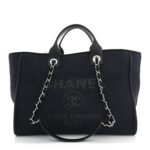 Mixed Fibers Calfskin Medium Deauville Tote Navy Blue