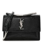 Calfskin Crocodile Embossed Medium Monogram Sunset Black