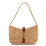 Raffia Calfskin Le 5 A 7 Mini Hobo Natural Brick