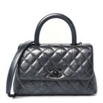 Metallic Aged Calfskin Quilted Mini Coco Handle Flap Charcoal